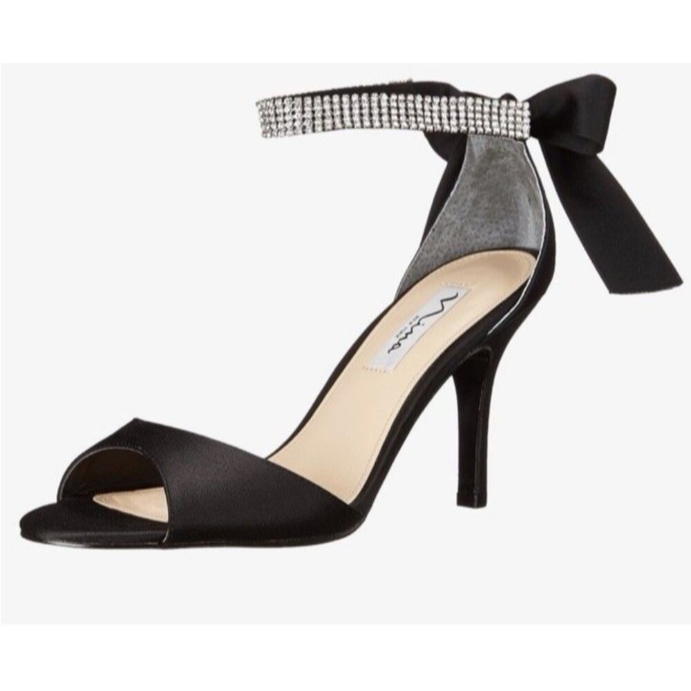 Nina Heels Vinnie LS Black Luster Satin SZ 6